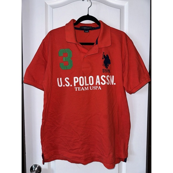 U.S. Polo Assn. Men's Short Sleeve Red Polo‎ Shirt Size Large Team USPA #3 - Picture 1 of 5